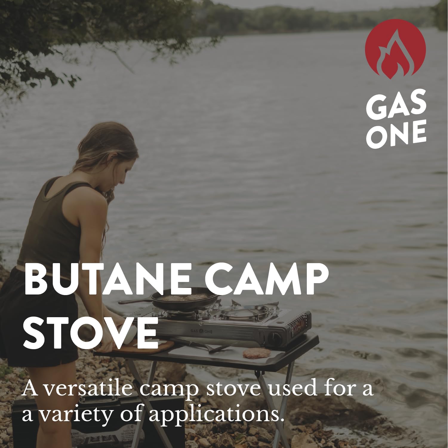 GasOne 2-Burner Camp Stove with durable case ready for transport