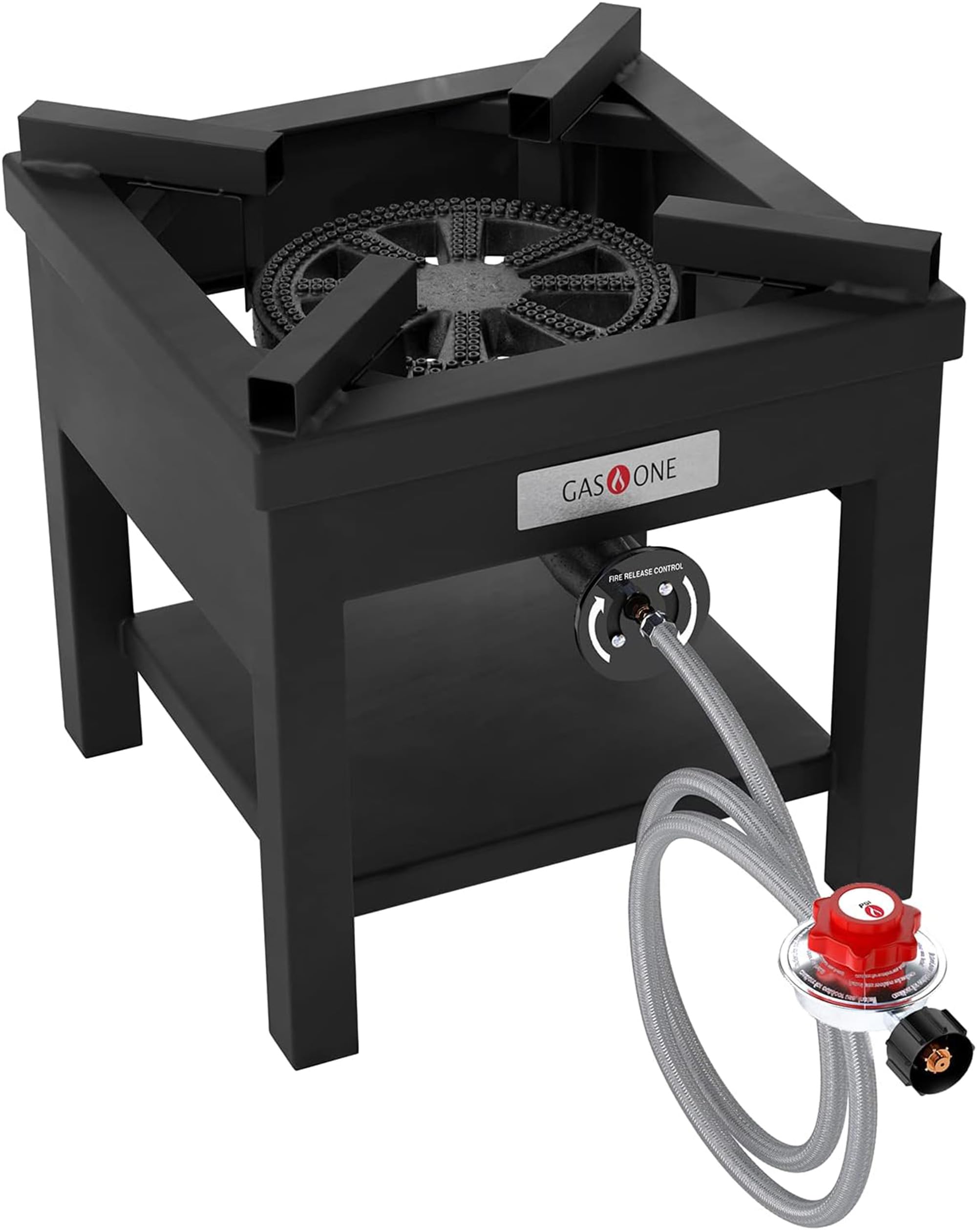 GasOne B-5350A burner showing stable construction for outdoor cooking