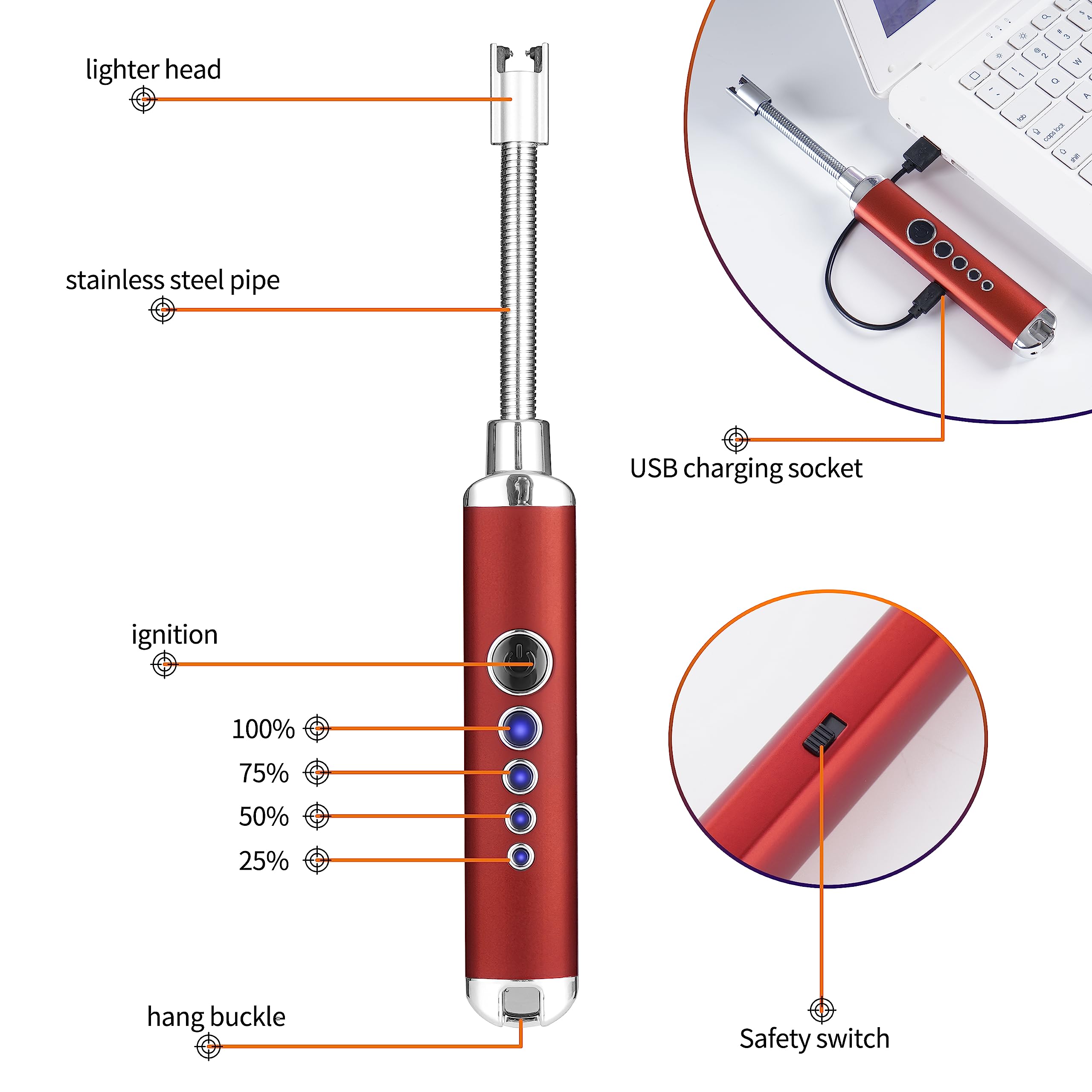 GASPOWOR USB lighter included for quick ignition without matches.