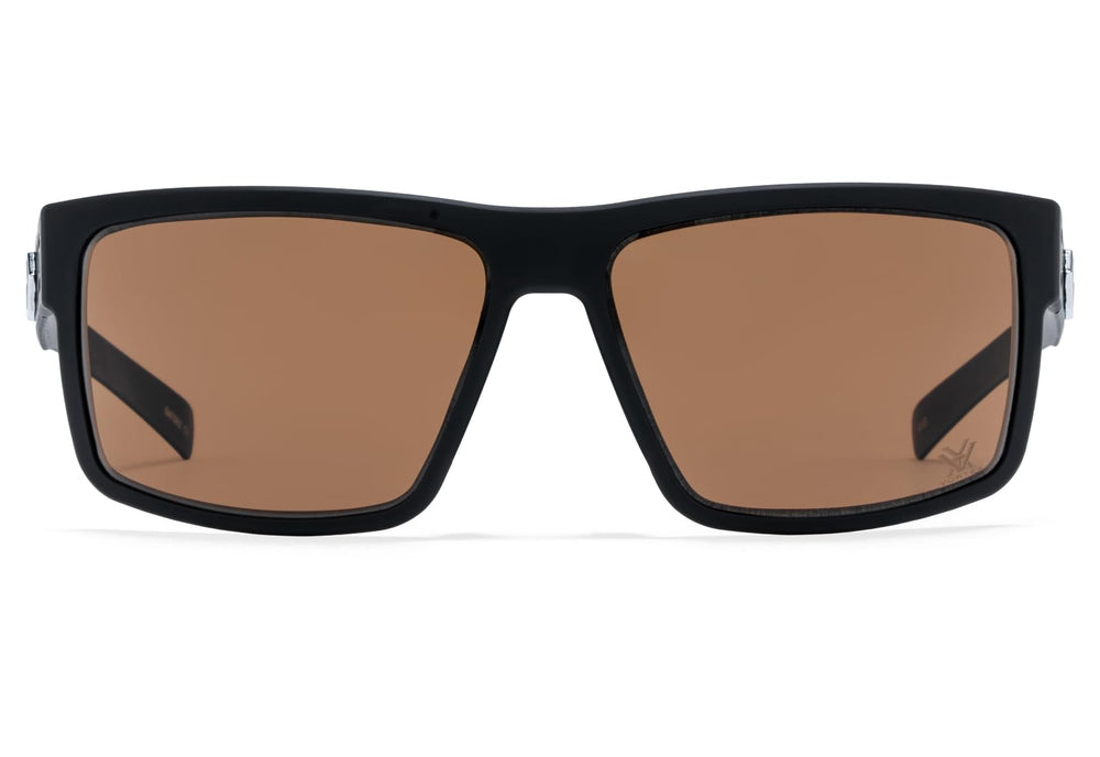 Gatorz Vortex brown polarized lens reduces glare for clear outdoor viewing.