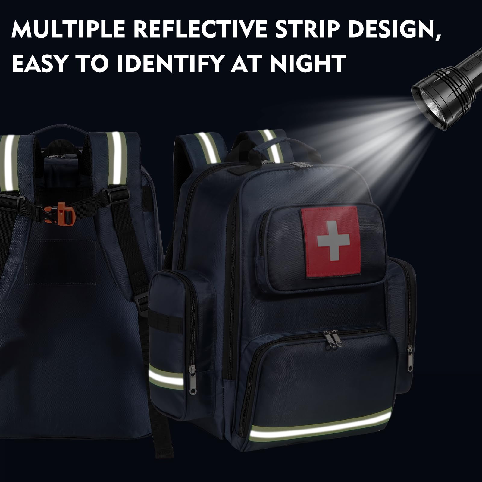 gatyclallaty first-aid backpack organized pockets, top-down view, enabling quick access to medical essentials.