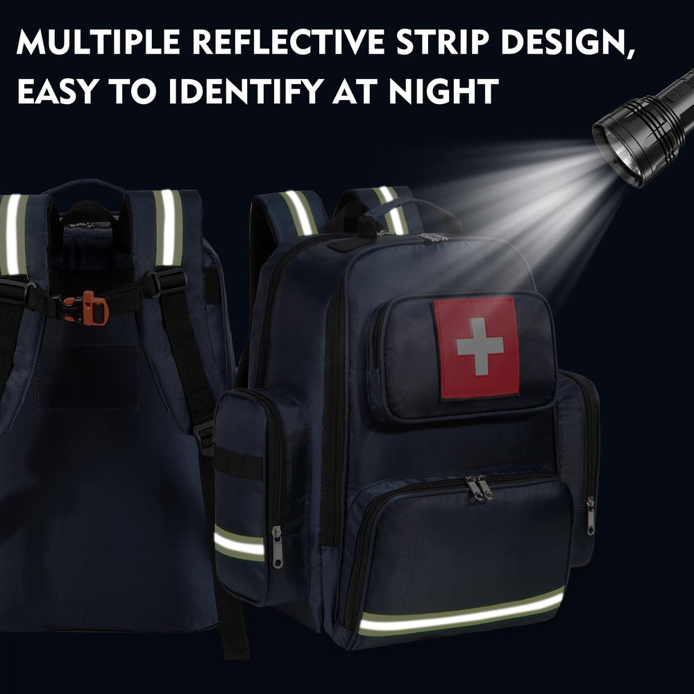 gatyclallaty first-aid backpack organized pockets, top-down view, enabling quick access to medical essentials.