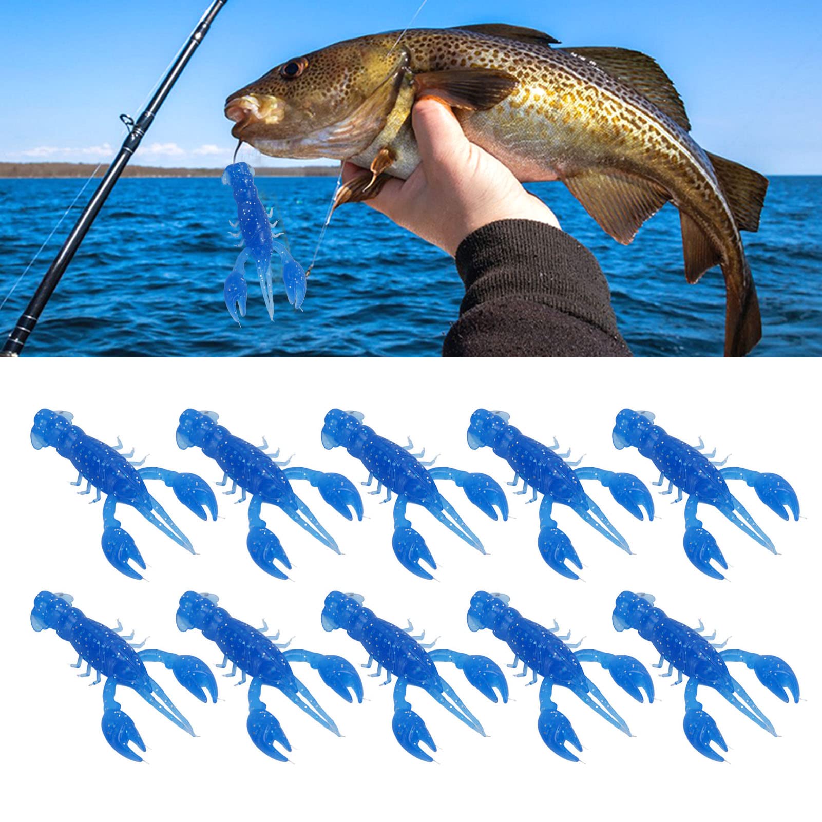 Gavigain 10PCS soft lure in blue mimic shrimp for bass and panfish