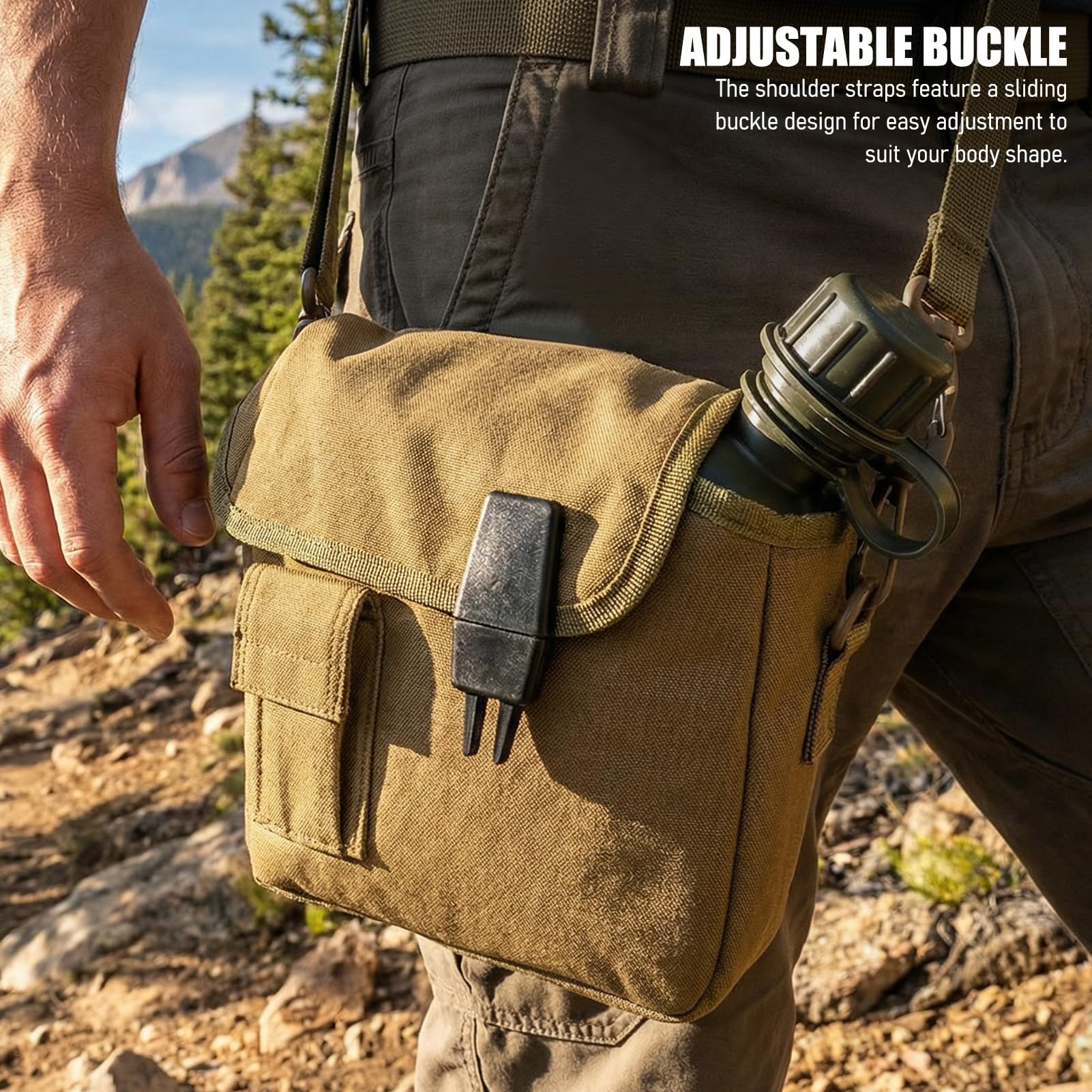 Gavigain D shaped buckle attaches to belt for hands-free carry