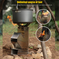 Gavigain detachable rocket stove packs small for easy travel and backpacking.