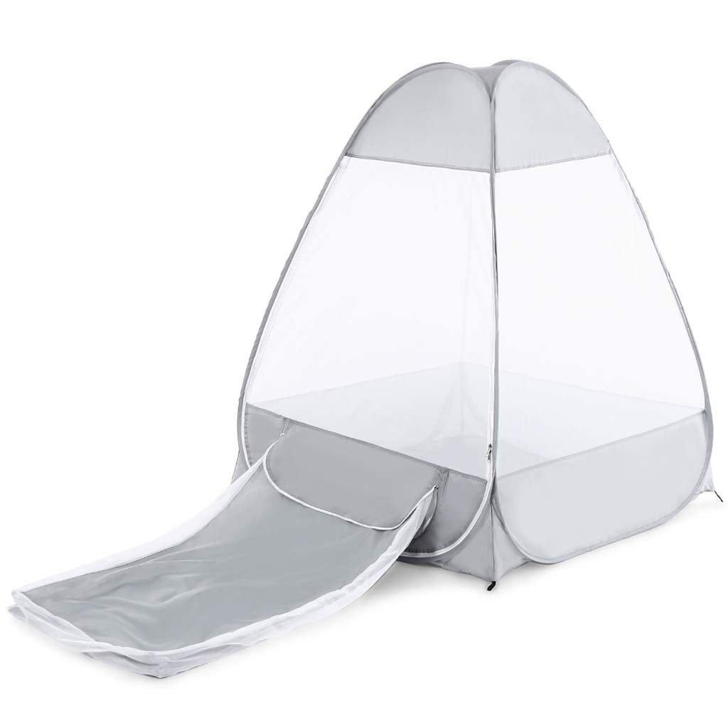 Gbyao tent exterior view showing mosquito-free meditation space
