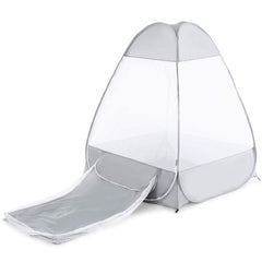 Gbyao tent exterior view showing mosquito-free meditation space
