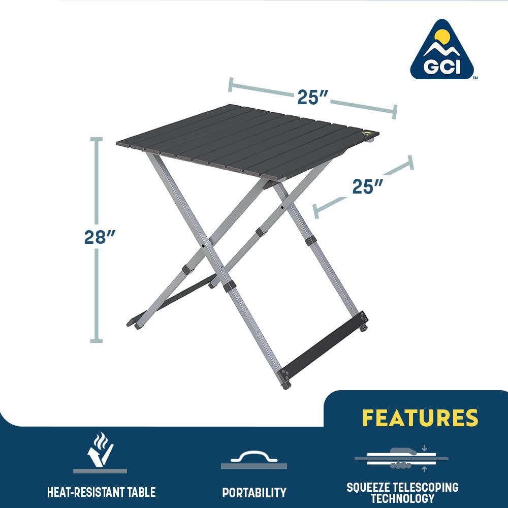 GCI Outdoor Compact Camp Table 25 heat-resistant top safe for small camp stove use.