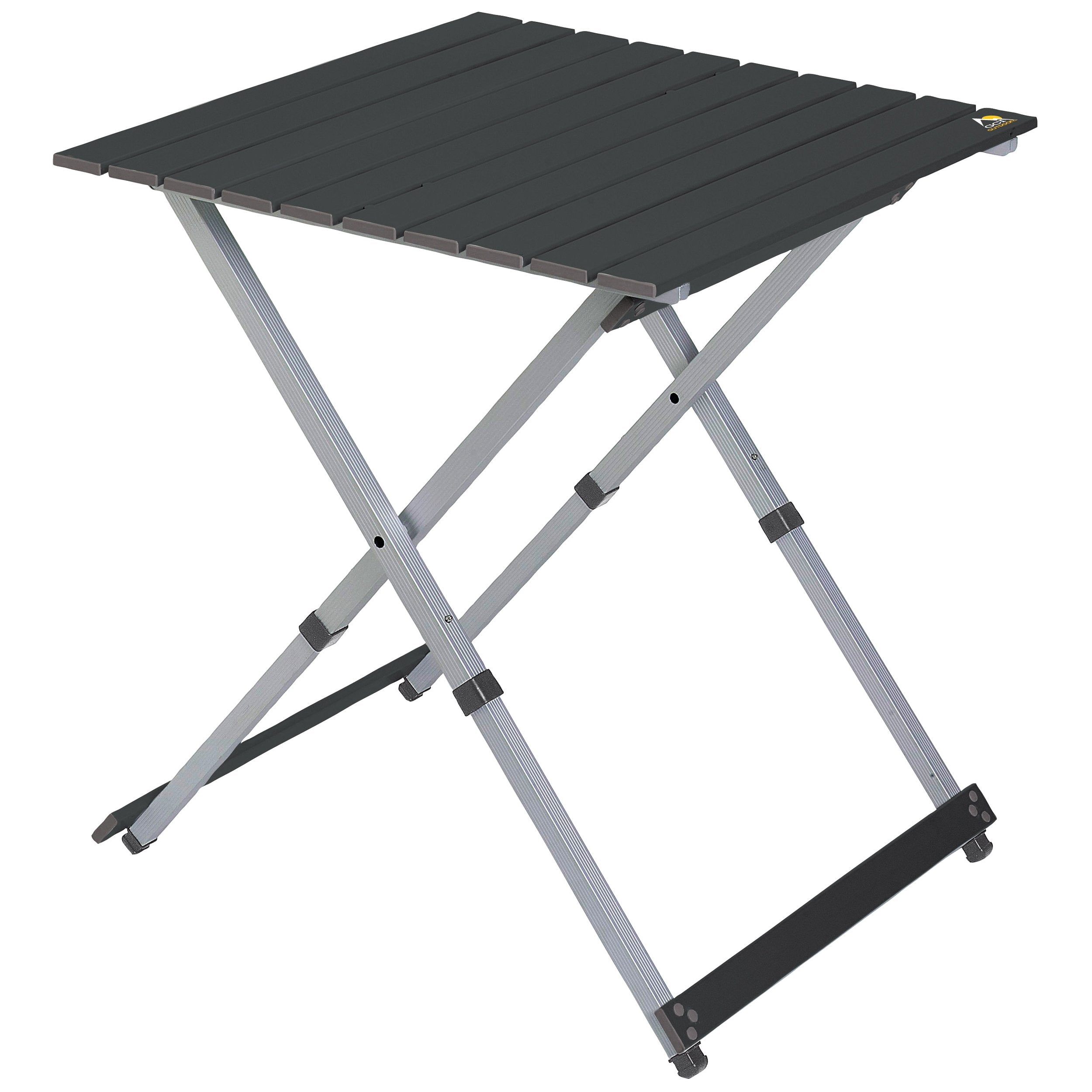 GCI Outdoor Compact Camp Table 25 open dining setup for four, sturdy and portable.