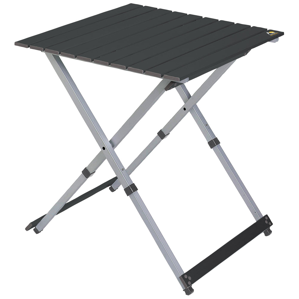 GCI Outdoor Compact Camp Table 25 open dining setup for four, sturdy and portable.