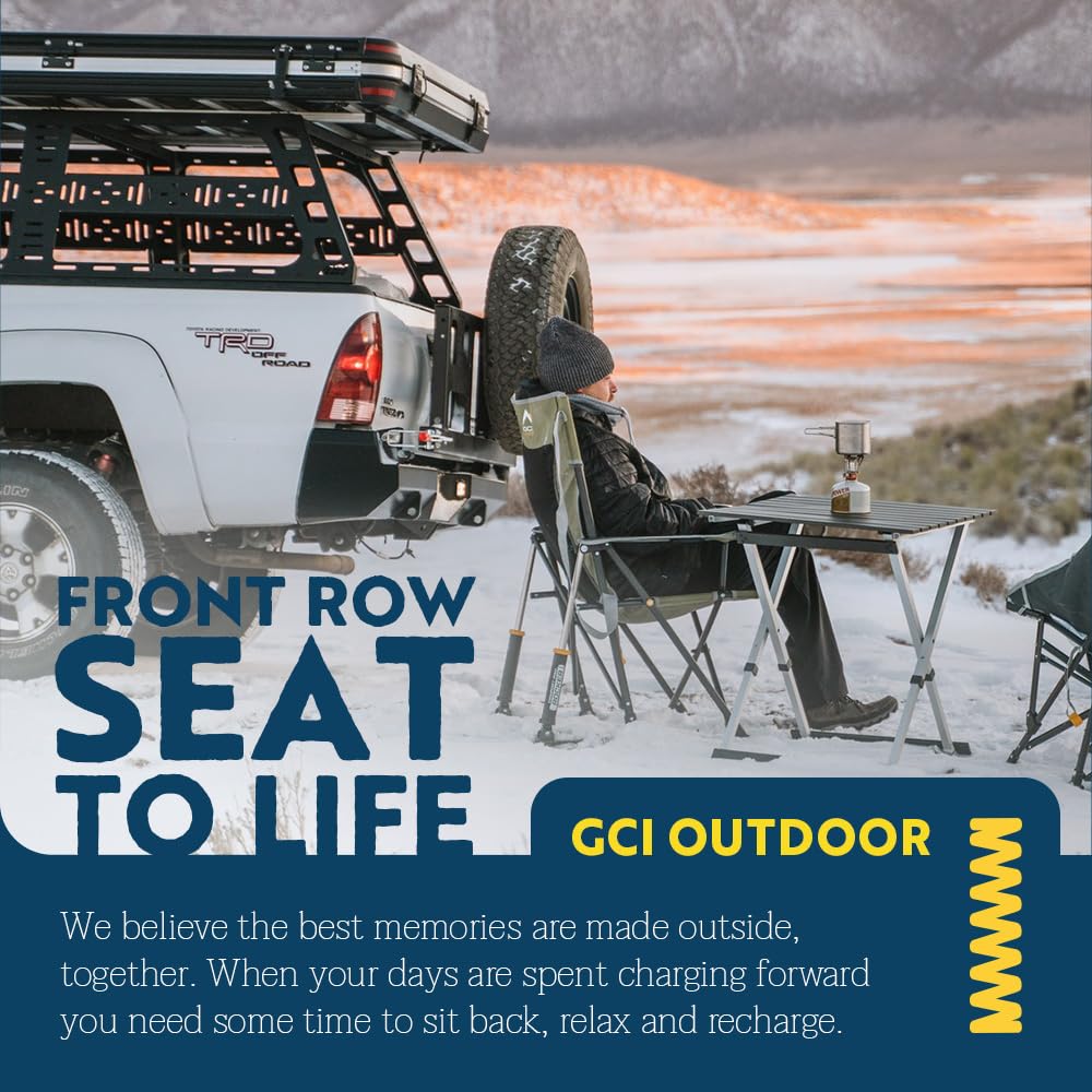 GCI Outdoor Compact Camp Table 25 quick setup with Squeeze Telescoping legs.