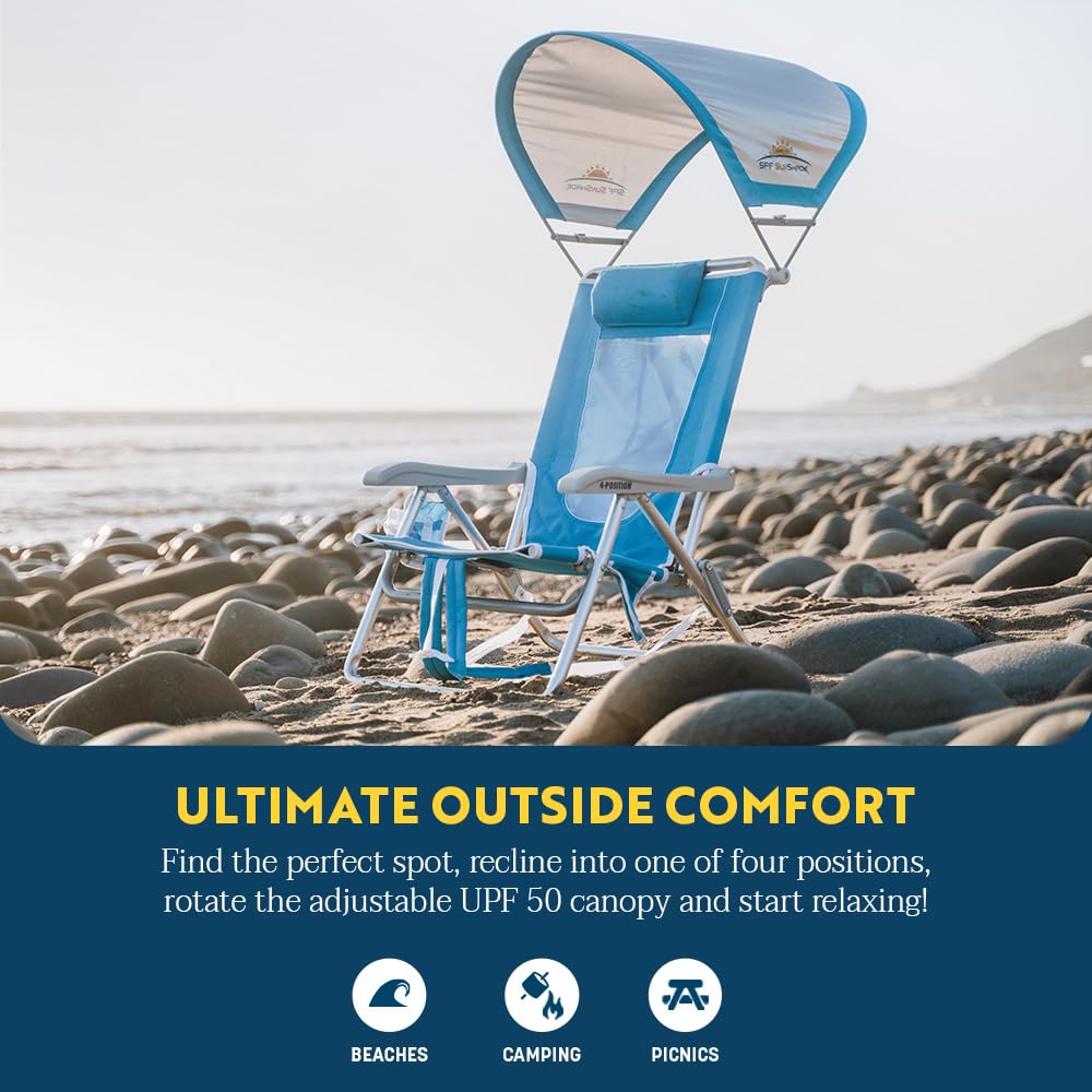 GCI Outdoor SunShade built-in beverage holder keeps drinks close at waterside events.