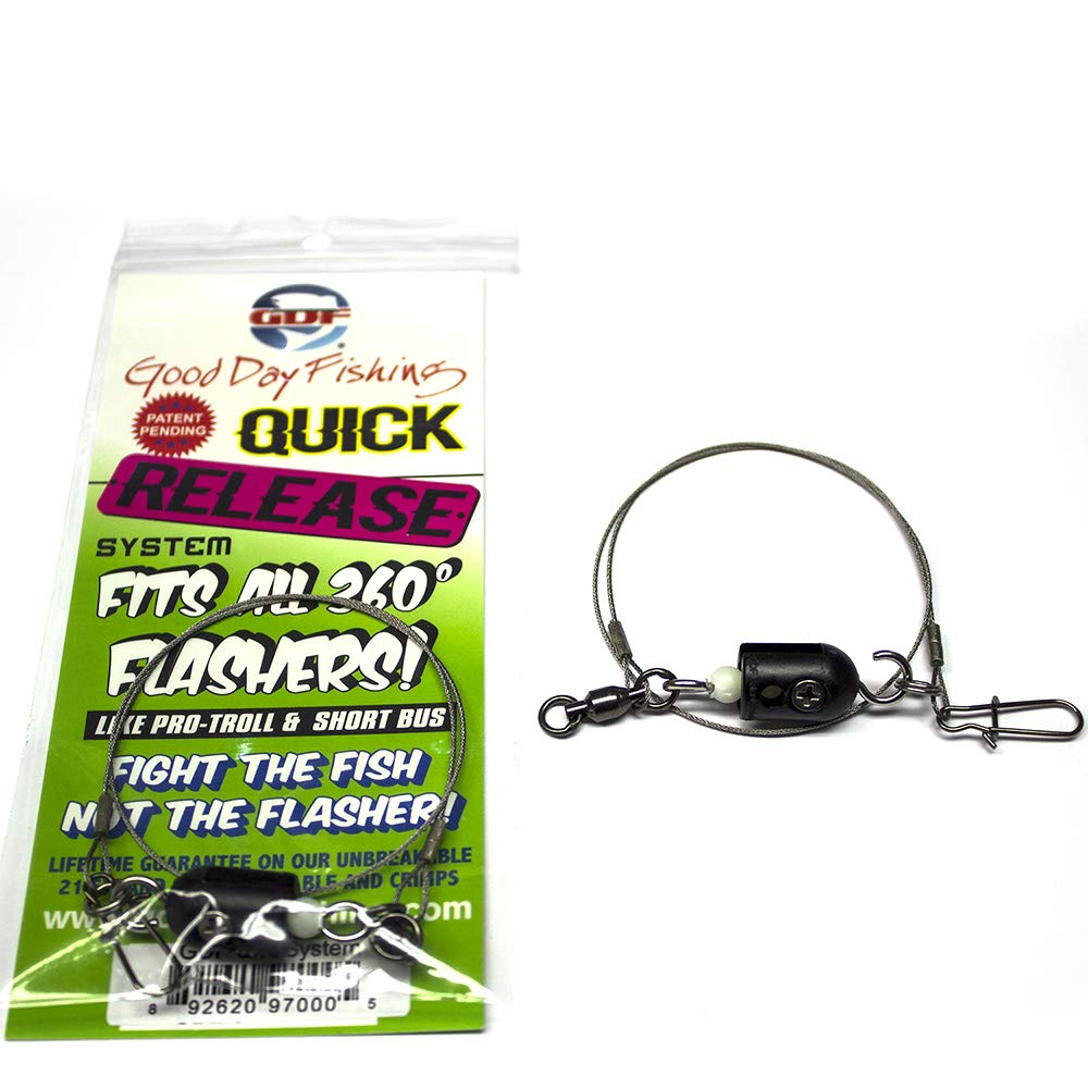 GDF Quick Release on an 11in 360 flasher in use for controlled lure deployment.