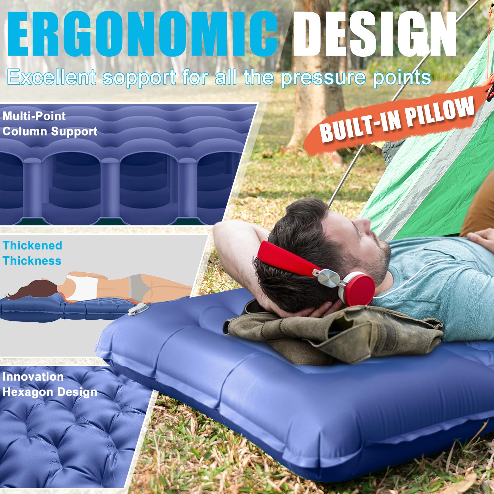 GDREAMT foot-pump design enables quick inflation for convenient campsite setup.