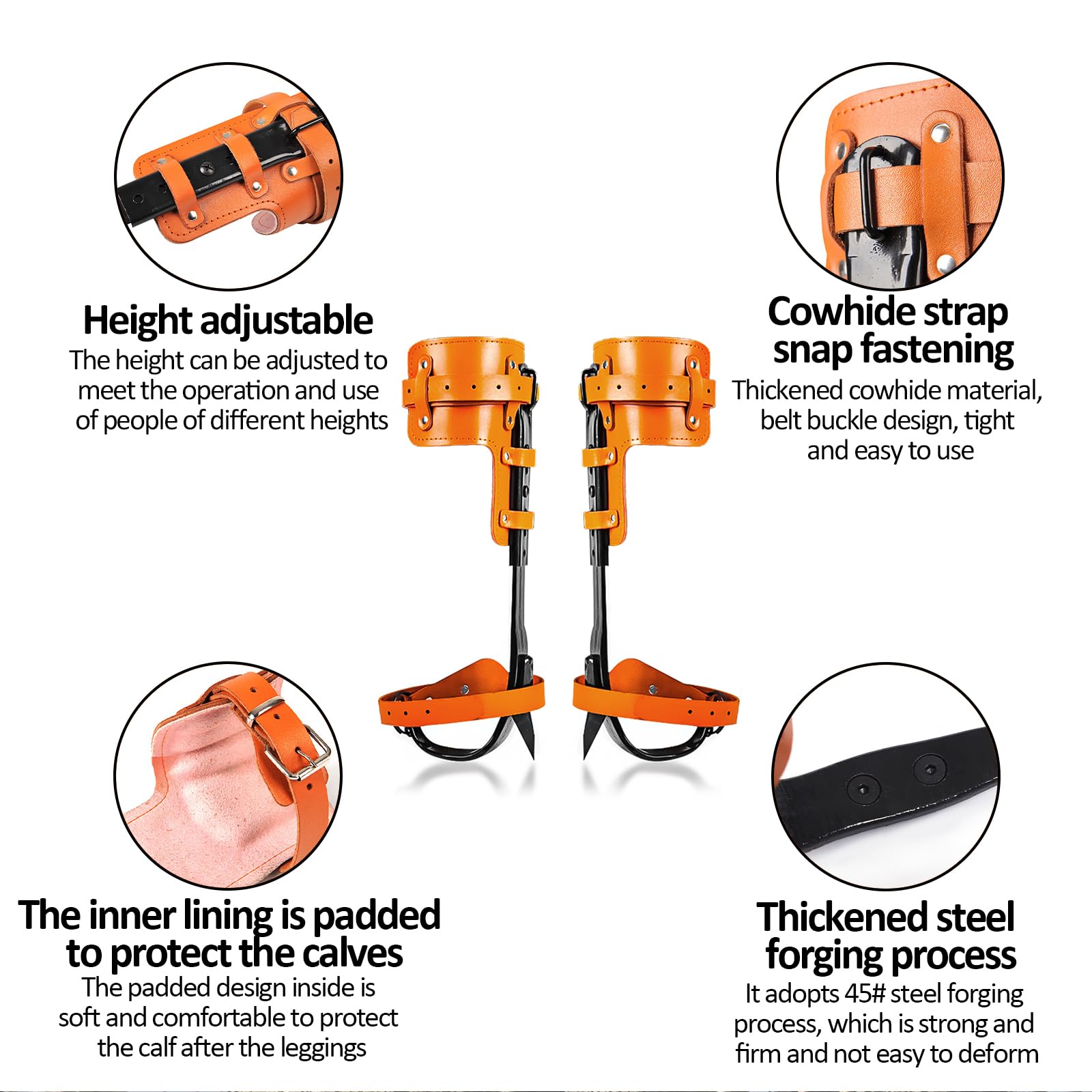 Gdsinstna tree climbing spikes set foot straps laid out for comfort during long climbs