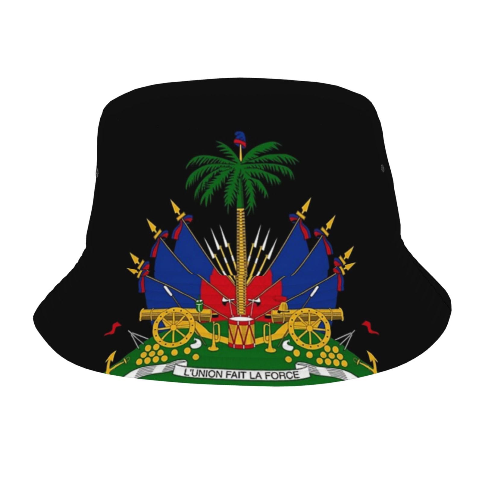 GDUUASB Haiti Flag Bucket Hat with bold pattern, ideal for sunny beach days.