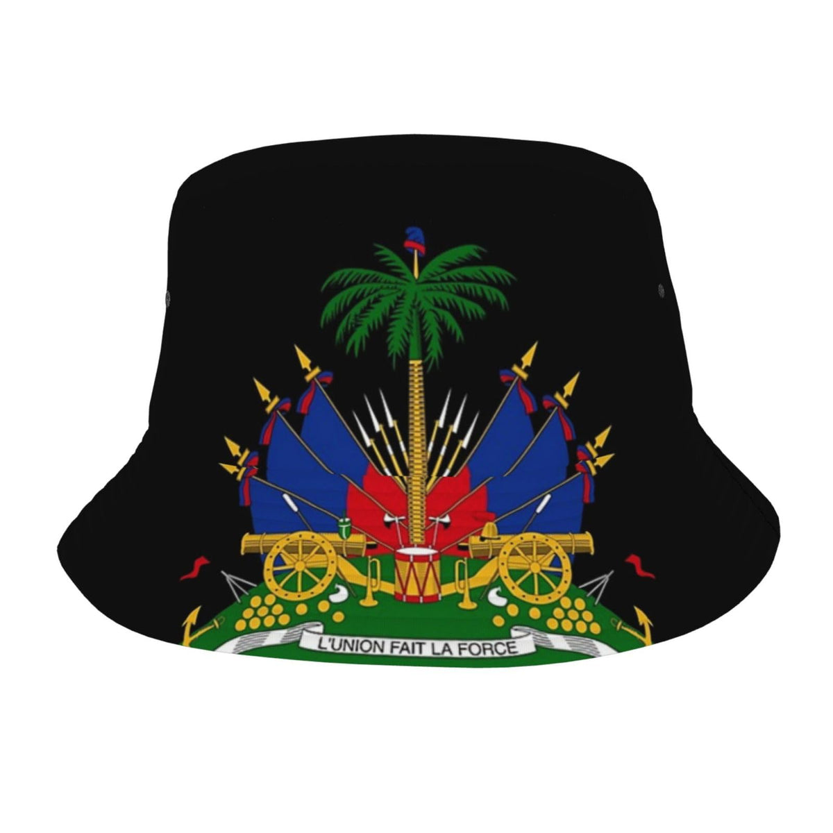 GDUUASB Haiti Flag Bucket Hat with bold pattern, ideal for sunny beach days.