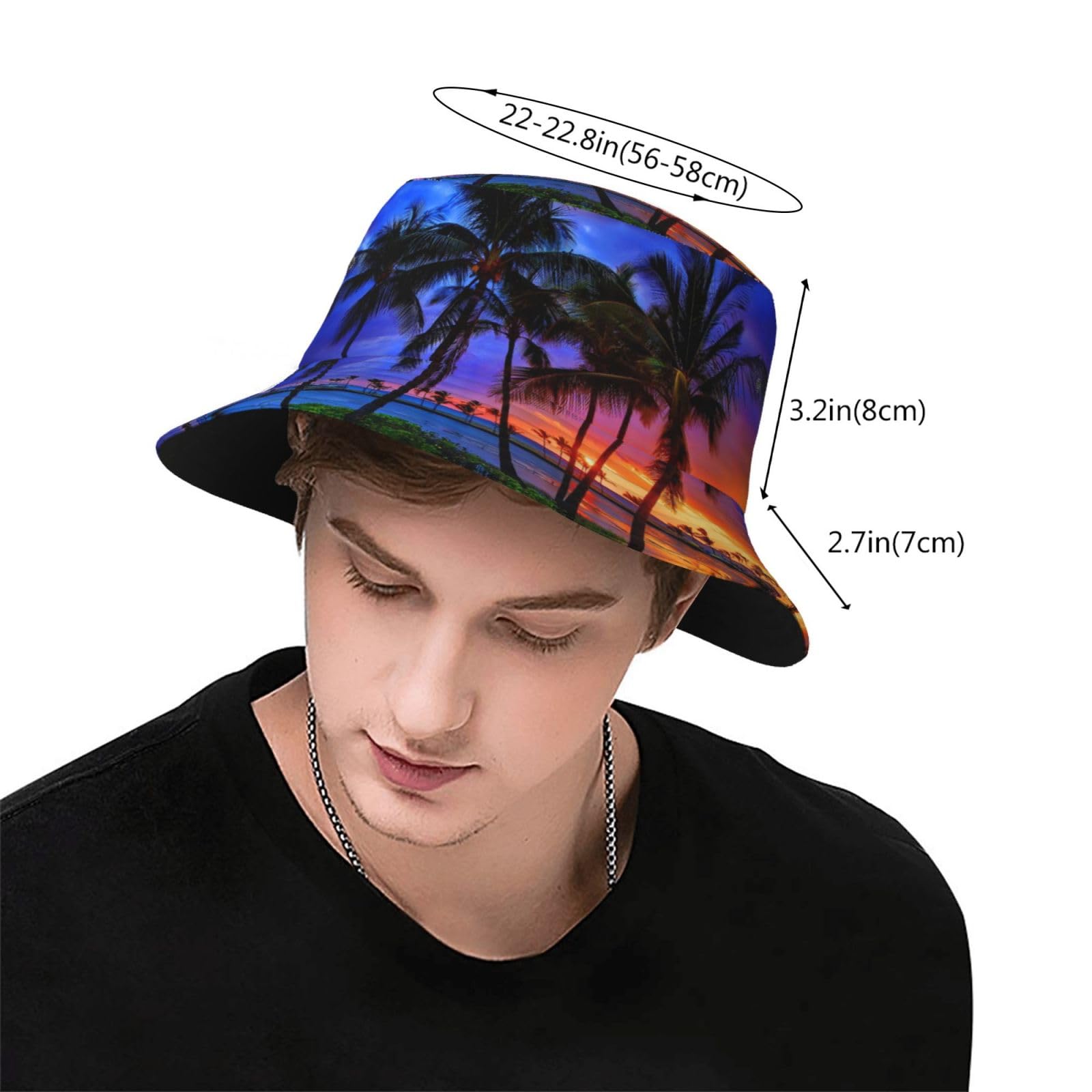 GDUUASB Tropical Sunset Palm Trees Bucket Hat folded for travel.