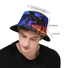 GDUUASB Tropical Sunset Palm Trees Bucket Hat folded for travel.