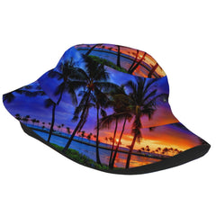 GDUUASB Tropical Sunset Palm Trees Hat side view shows packable design.