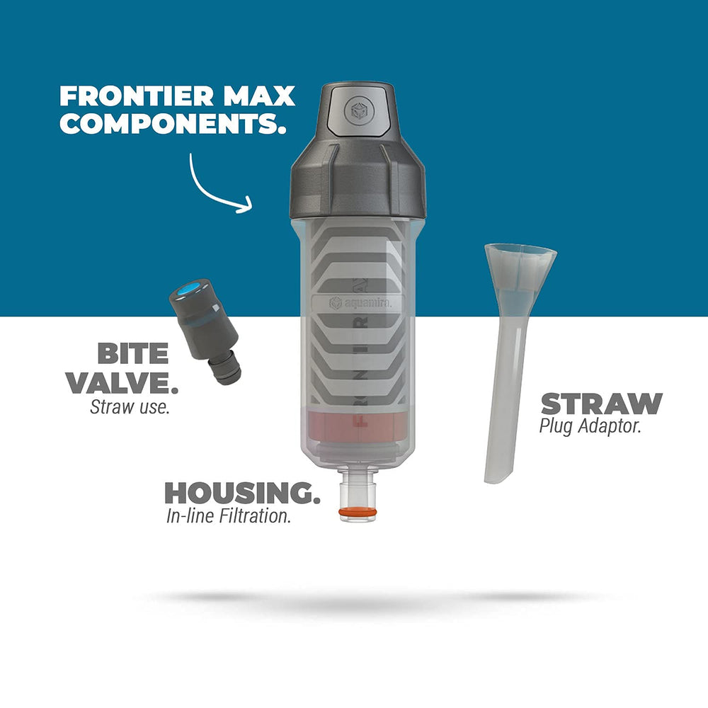GEAR AID Aquamira Frontier Max 1oz lightweight design fits compact backpacking setups.