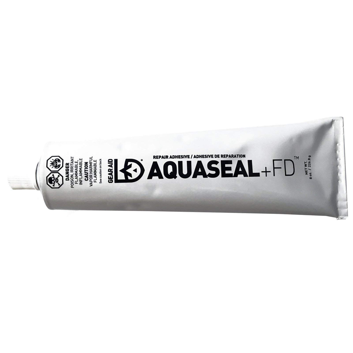 Gear Aid Aquaseal FD bottle closeup illustrating durable, waterproof fabric repair.