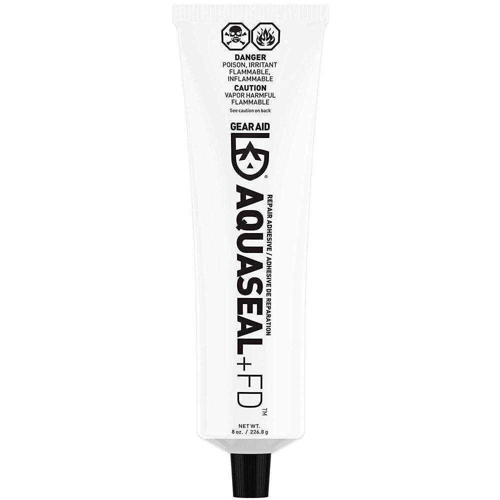 Gear Aid Aquaseal FD patching a tear demonstrates quick, flexible gear repair.