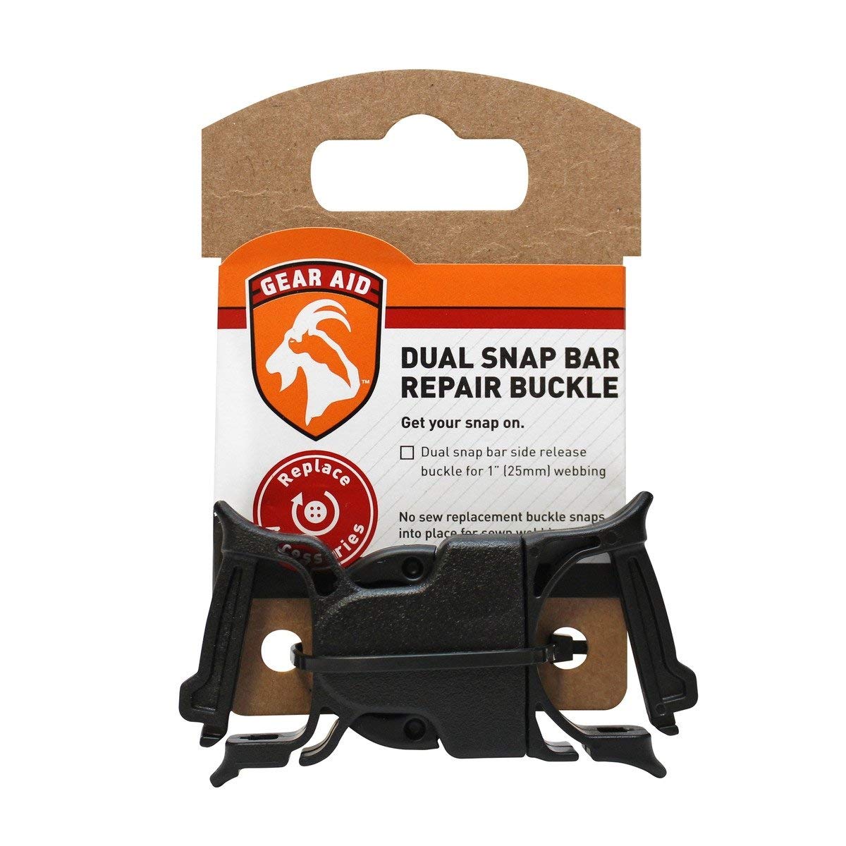 Gear Aid Dual Snap Bar Buckle 1-inch black close-up highlights durable plastic construction for on-the-go fixes.