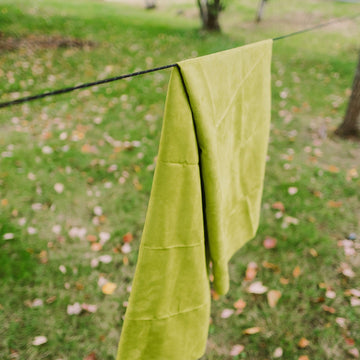 Gear Aid Quick Dry Microfiber Towel Coyote XL hanging after hiking for quick air dry.