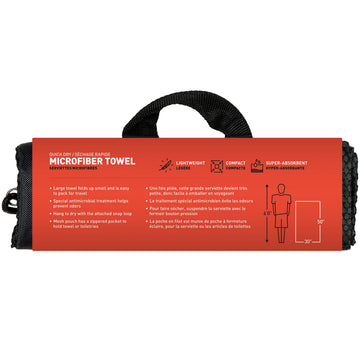 GEAR AID quick dry towel shown in packaging variations for travel or gym use