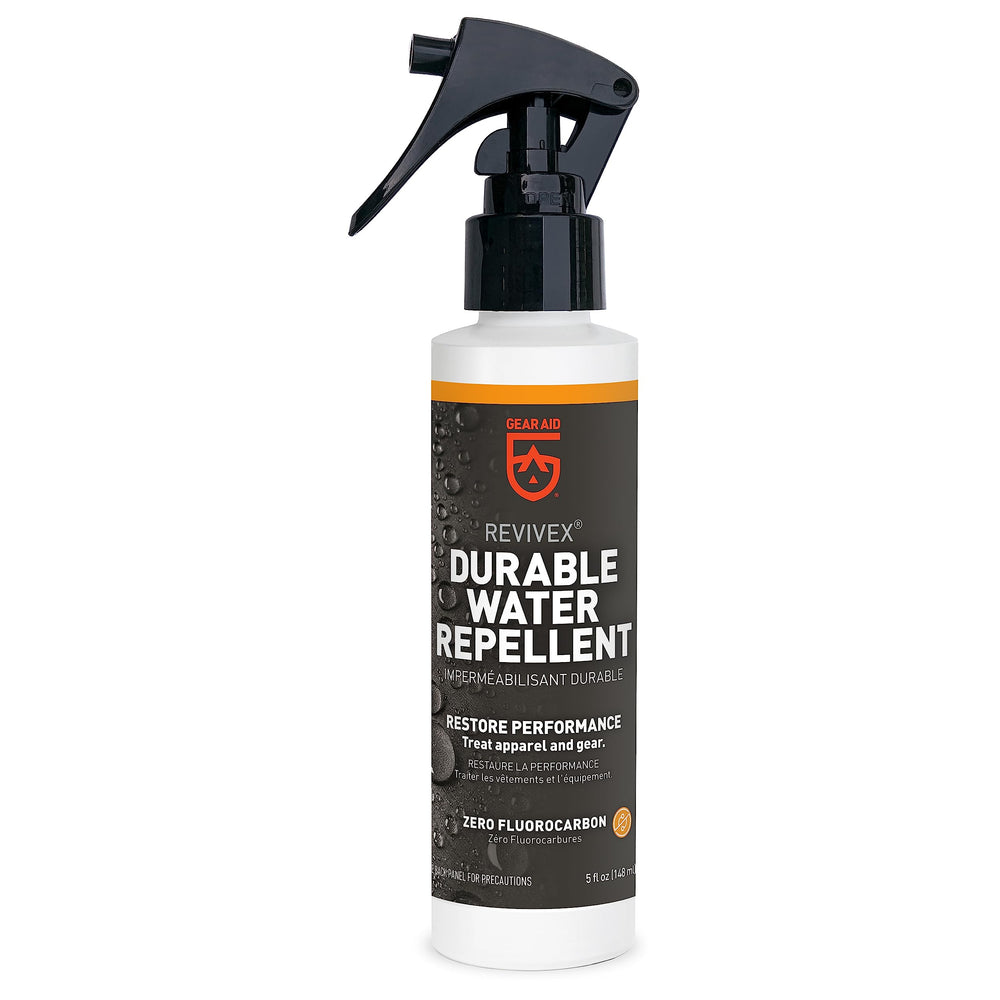 GEAR AID Revivex DWR spray on nylon jacket improves water beading and stain resistance
