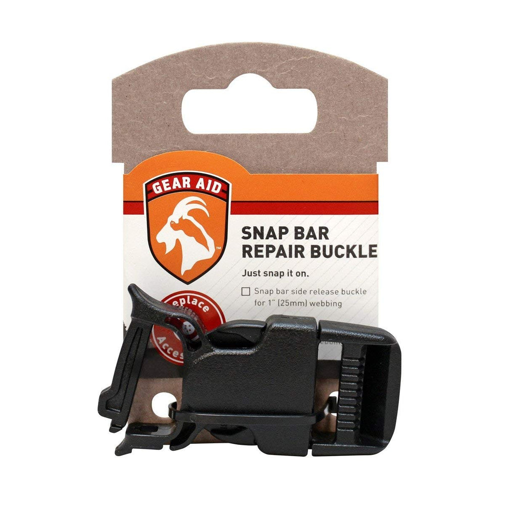 Closeup of GEAR AID Snap Bar Buckle showing durable plastic construction ready for use.