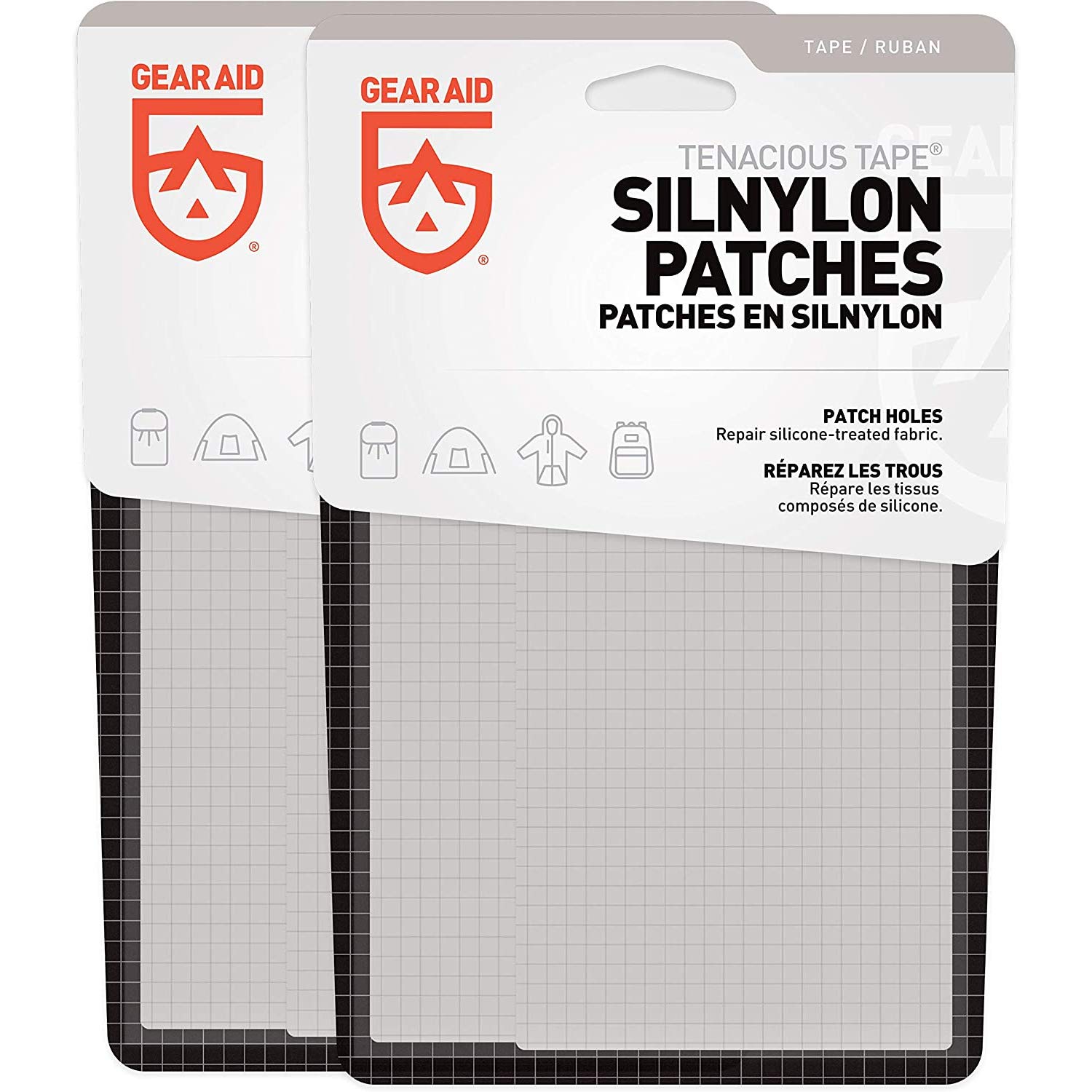GEAR AID Tenacious Tape silnylon patch applied to tent fabric for a weatherproof repair
