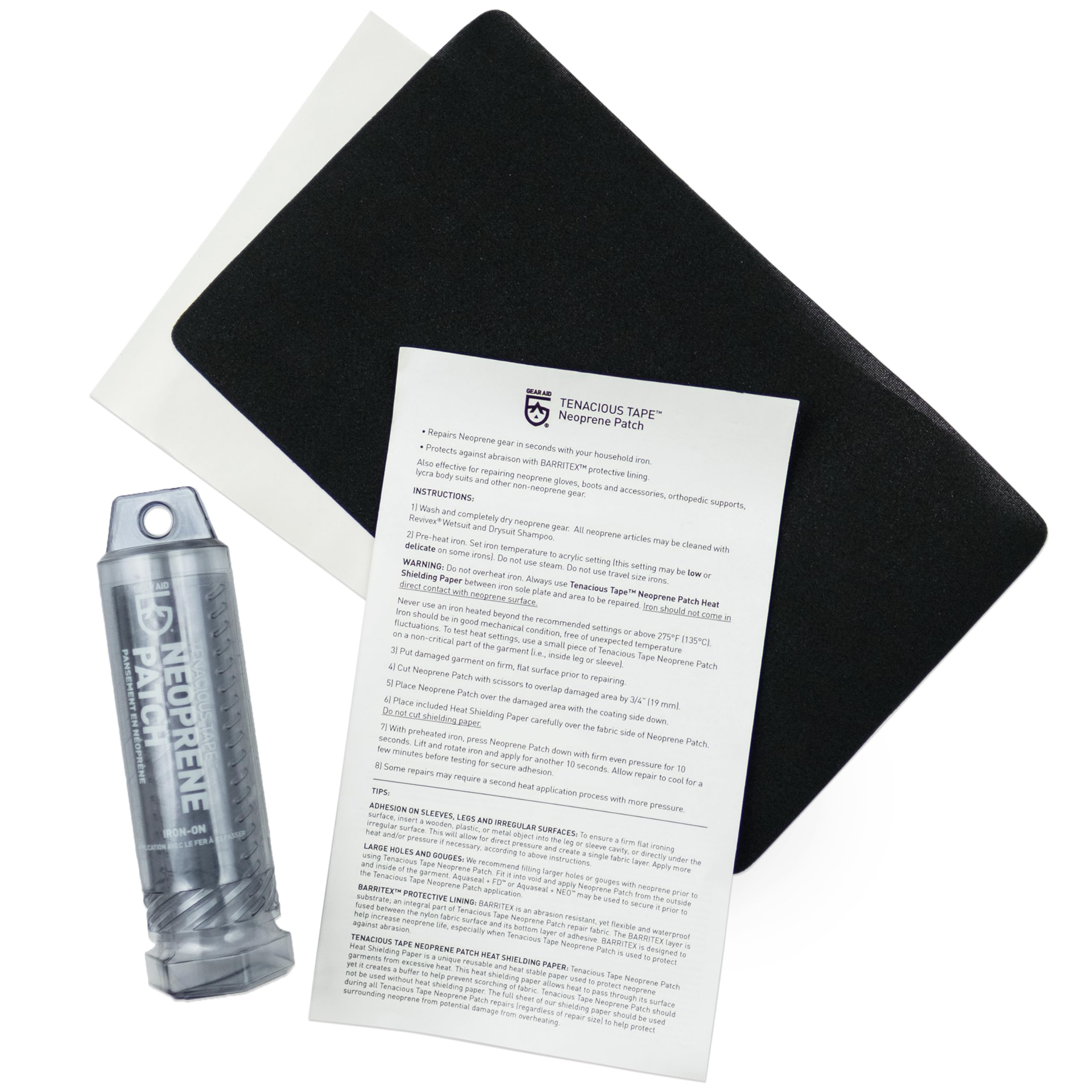 GEAR AID Aquaseal NEO cement included for strong bond and durability.
