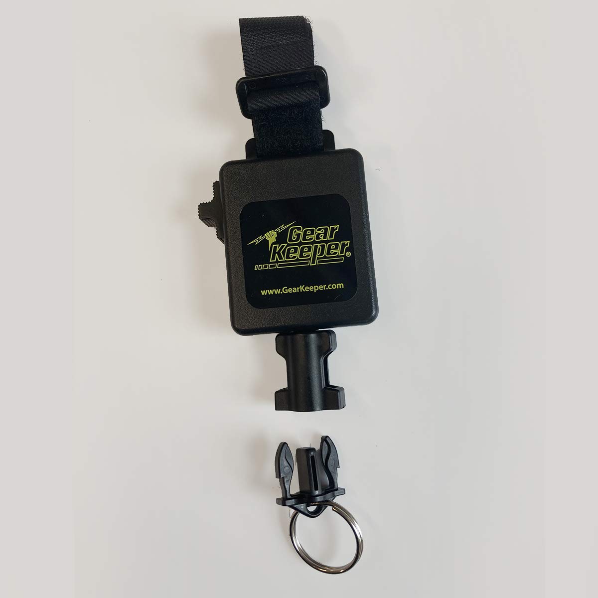 Hook and loop mount attached to vest, waders, or kayak D-ring