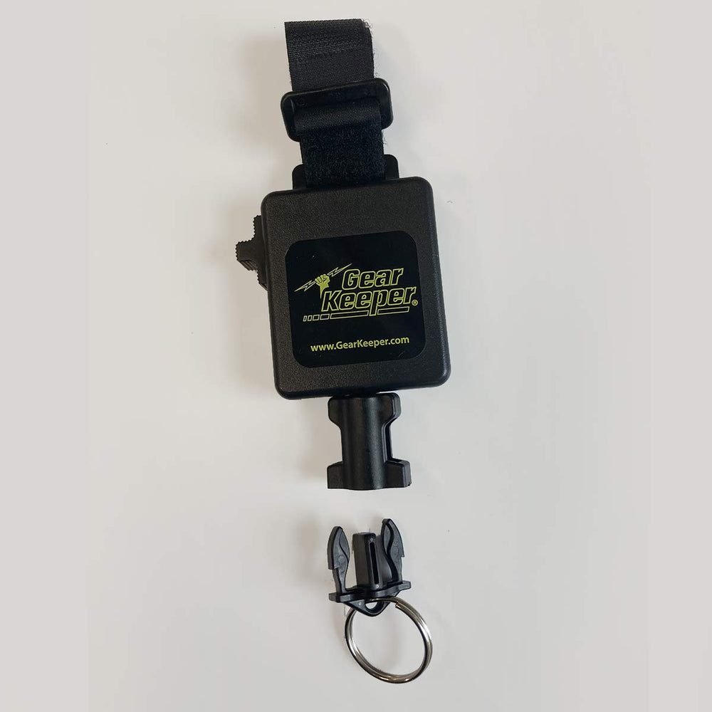 Hook and loop mount attached to vest, waders, or kayak D-ring