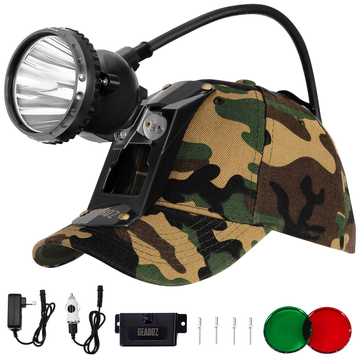 GearOZ 10W headlamp beam with 800-yard reach for safe night navigation