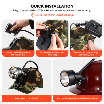 GearOZ headlamp camo hat mount option supports hands-free illumination