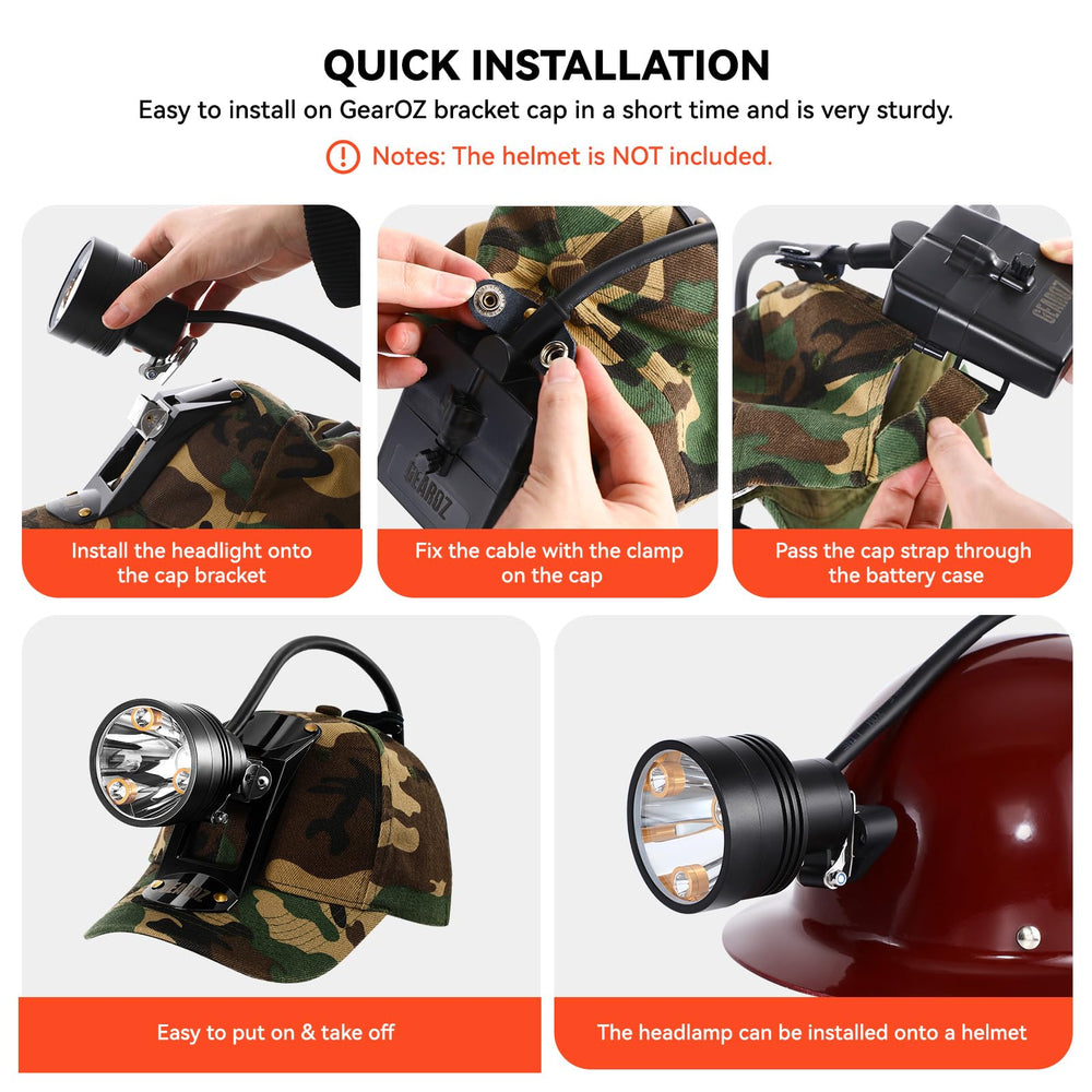 GearOZ headlamp camo hat mount option supports hands-free illumination