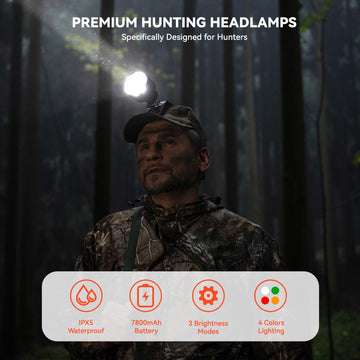 GearOZ headlamp with 7800mAh battery enables extended outdoor hunts.