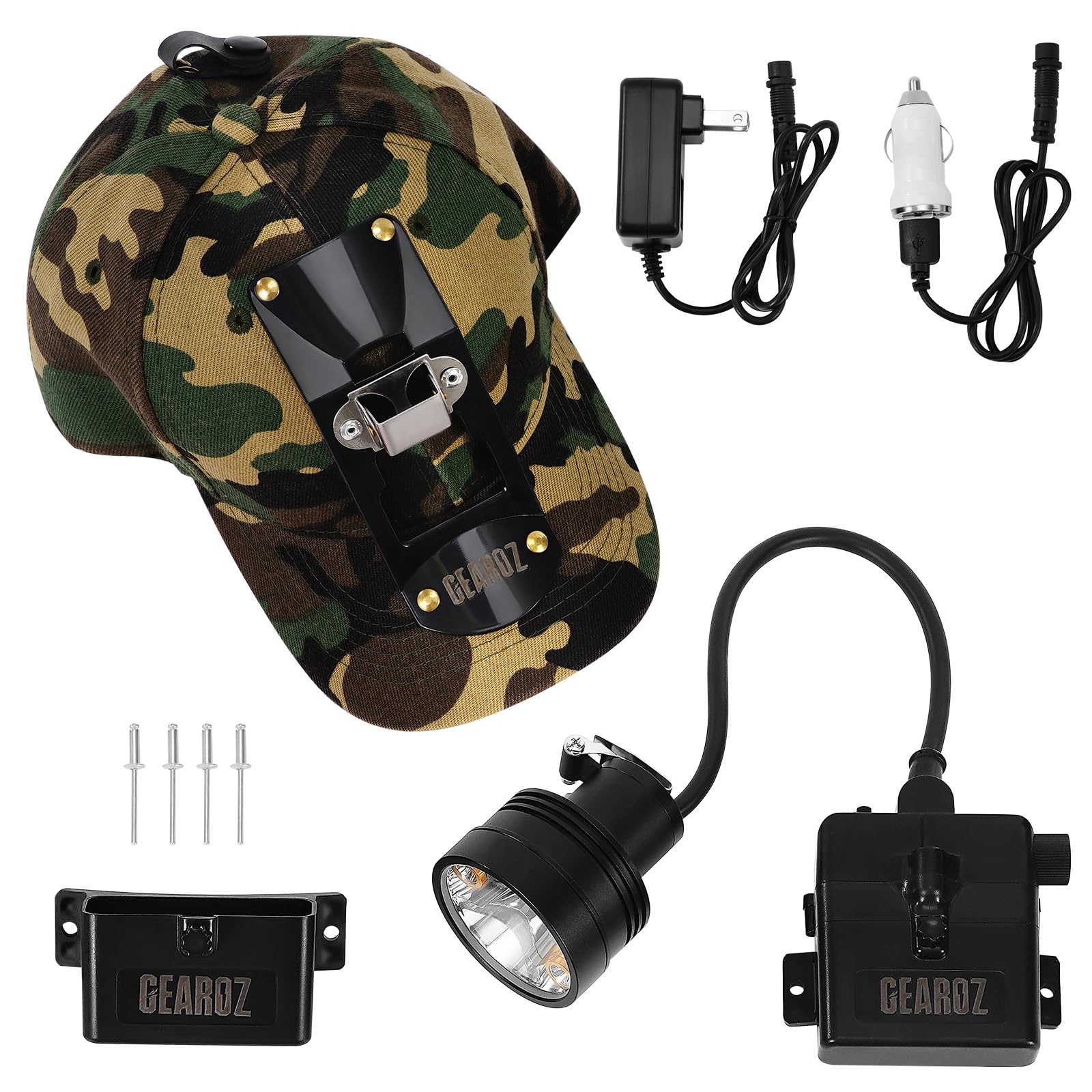 GearOZ versatile mount-ready headlamp for hunting, camping, and night fishing.