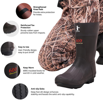 GearOZ insulated bootfoot waders with 600g insulation keep feet warm.