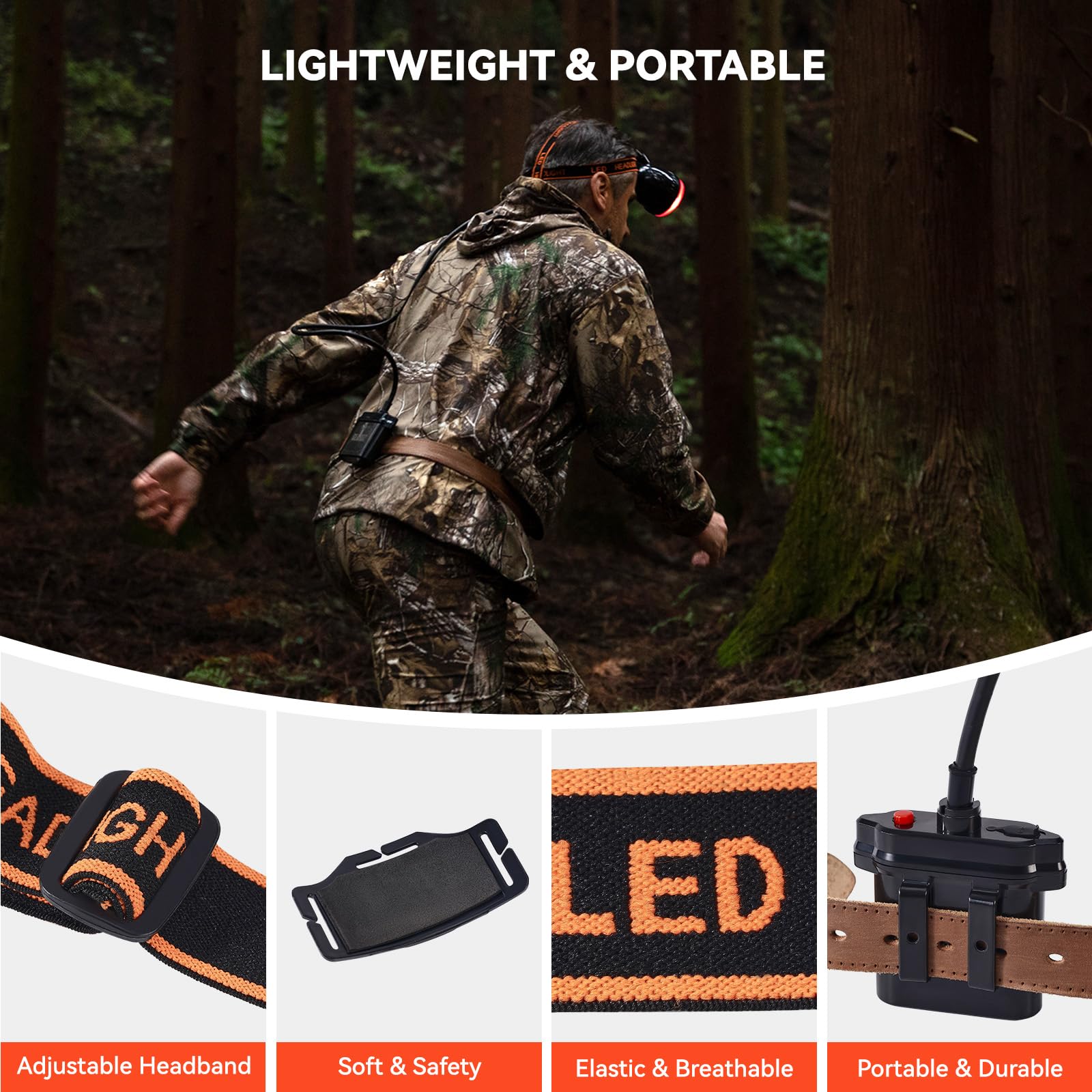 GearOZ IPX5 waterproof headlamp stands up to rain and damp conditions.