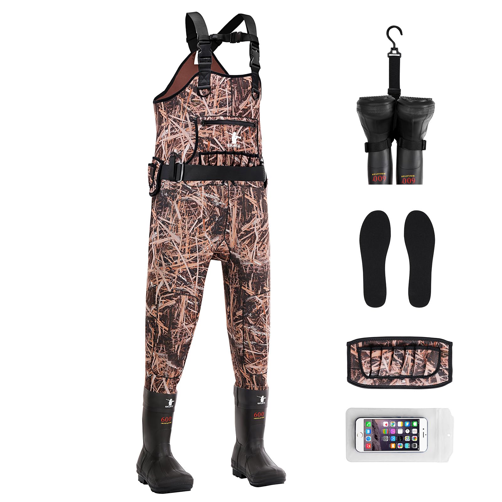 GearOZ men's duck waders camouflage pattern for stealthy waterfowl hunting.