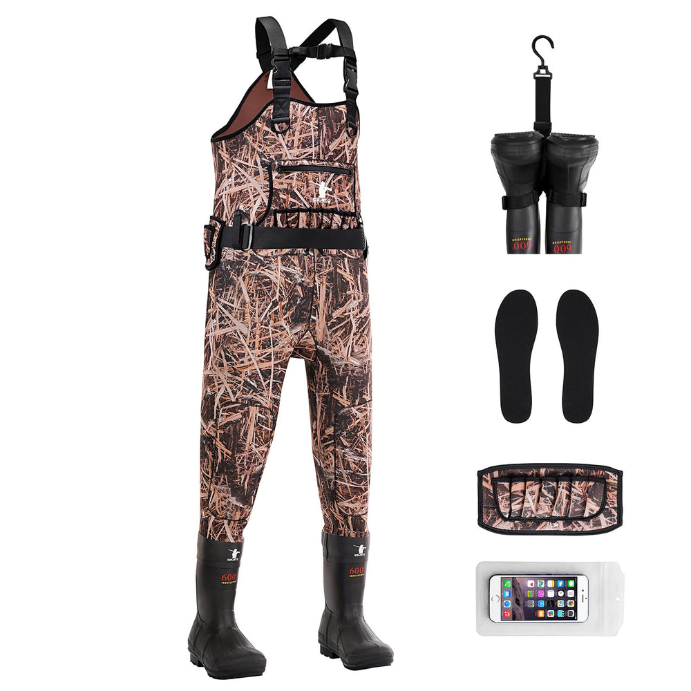 GearOZ men's duck waders camouflage pattern for stealthy waterfowl hunting.