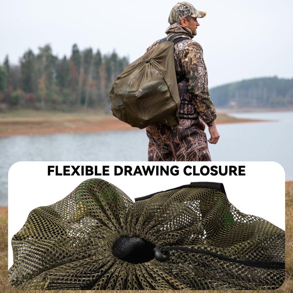 GearOZ Mesh Decoy Bag folded compact for easy off-season storage.