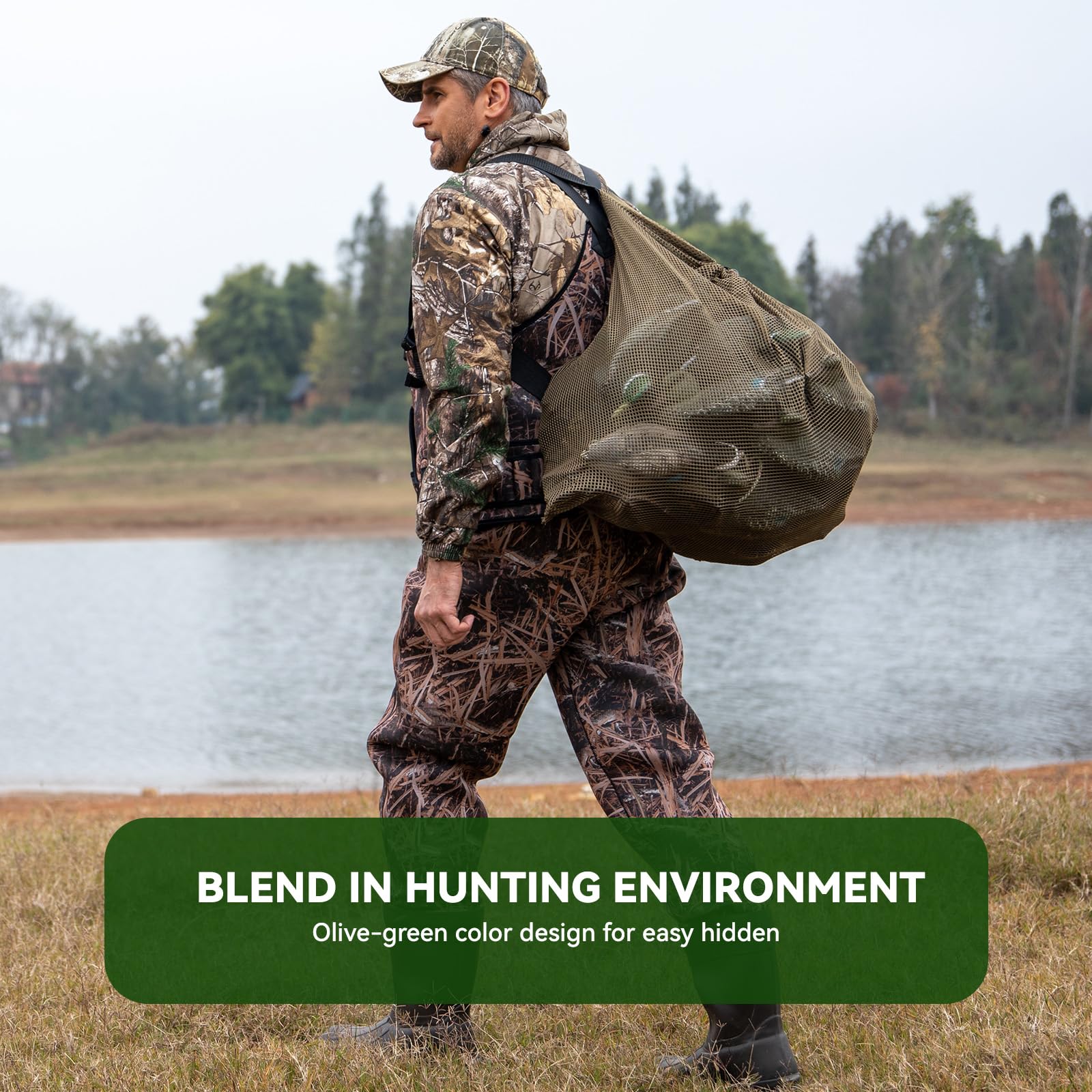 GearOZ Mesh Decoy Bag in a waterfowl setup enables quick deployment.