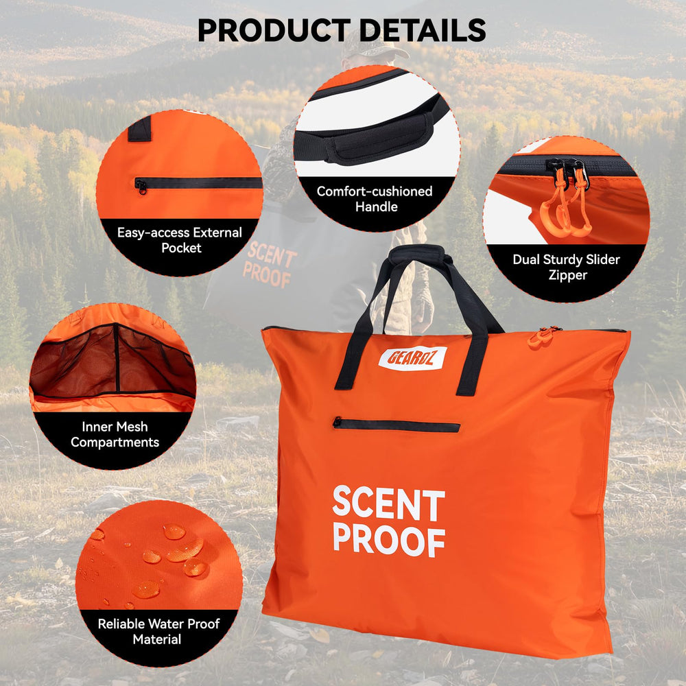 GearOZ scent-proof hunting bag interior with compartments for organized gear.