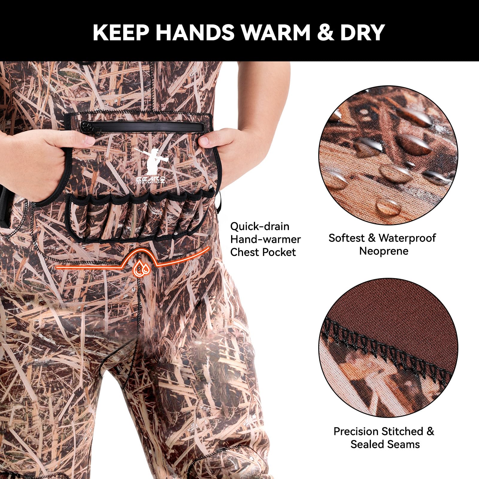 GearOZ waders with adjustable shoulder straps and quick-release buckles for easy on/off.