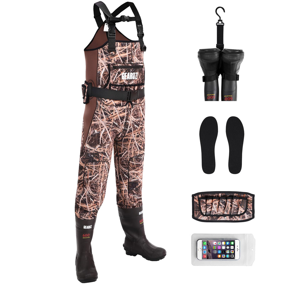 GearOZ waterfowl-waders-women front view camouflage for stealth during hunts